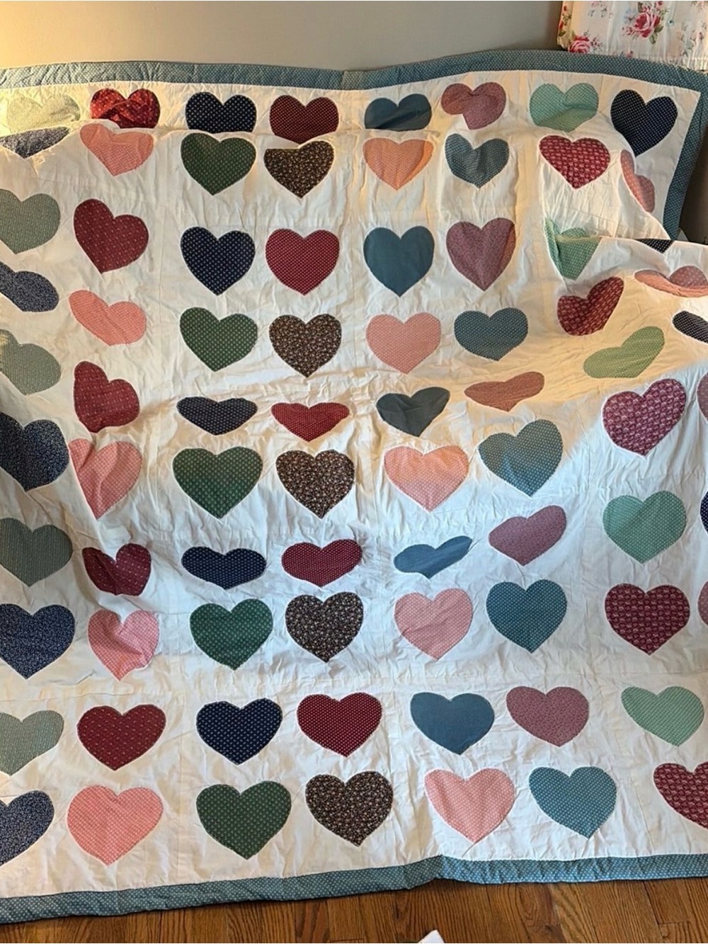 Patchwork Heart Quilt - Multi-Color Cotton Throw